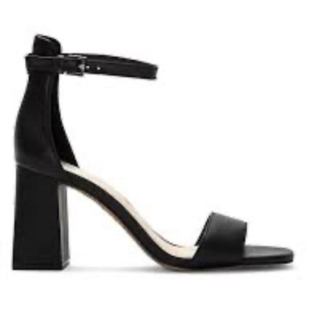 Vince Camuto Winderly Black Leather Ankle Strap Heeled Sandals Sz 7.5